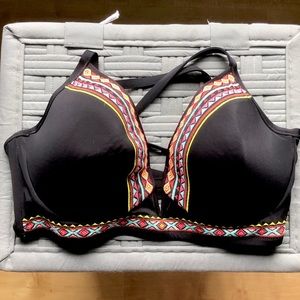 Shade and Shore 38DD Embroidered Black Bikini Top